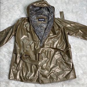 Totes Gold & Leopard Animal Print Oversize Rain Coat / Trench Coat